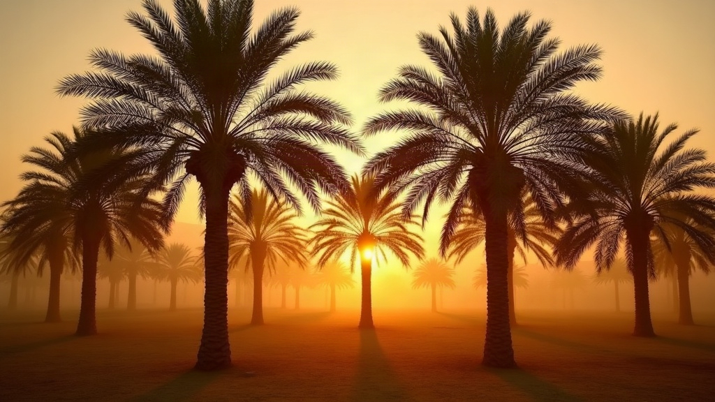 نخيل التمر في المدينة المنورة وقت الغروب