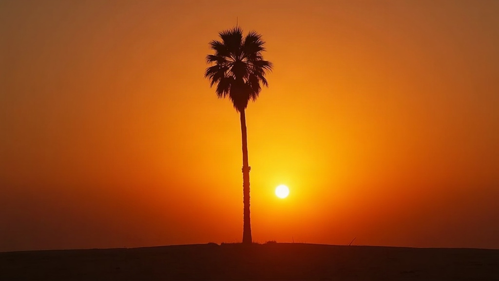 نخلة في غروب ذهبي